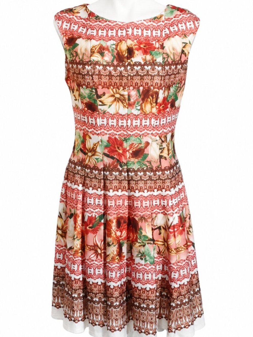 Size 10 floral dress GABBY SKYE flowy flare, swing, pleated, sleeveless dress